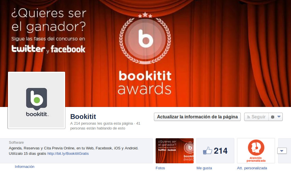 Sistema de reservas online Bookitit en tu fan page. Recibe reservas online desde Facebook. #BookititAwards