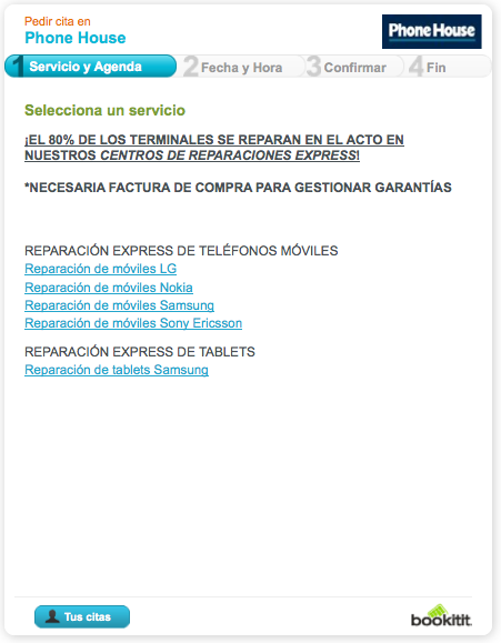 Sistema de reservas online y cita previa en The Phone House España con Bookitit