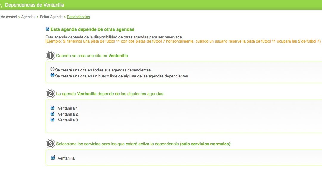 Aplicación de reservas online con agendas dependientes: Una agenda online para gestionar otras agendas