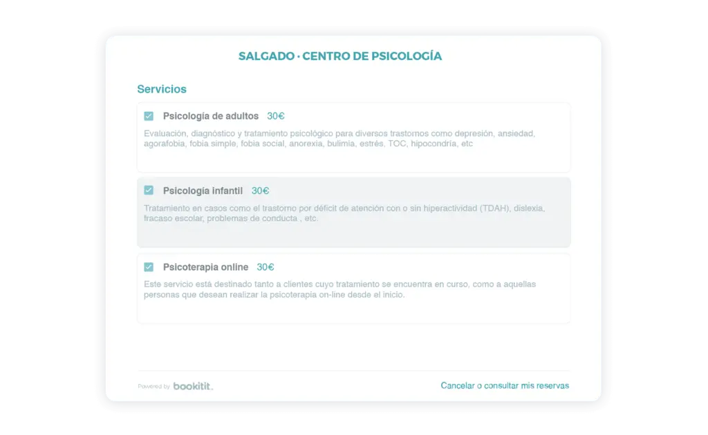Widget de reservas online psicólogos