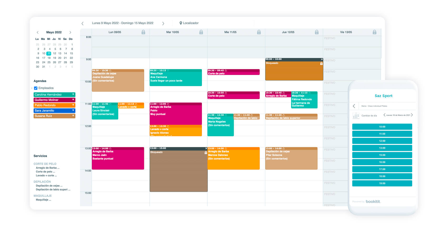 Sistema de reservas online - software para nutricionistas | Vista de calendario de bookitit en escritorio y móvil